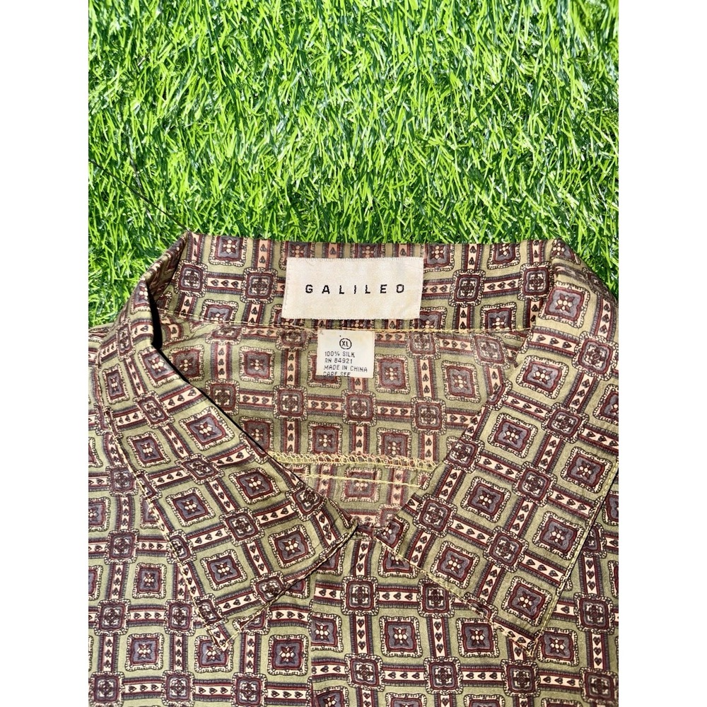 Vintage Galileo 100% Silk Button Up Shirt Long Sleeve Men's: XL